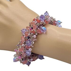 Tutti Fruity Pink and Purple Beaded Bracelet cha cha cluster magnetic closure